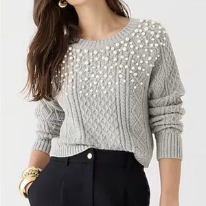 J. Crew Gray Cable Knit Sweater with Pearl Details